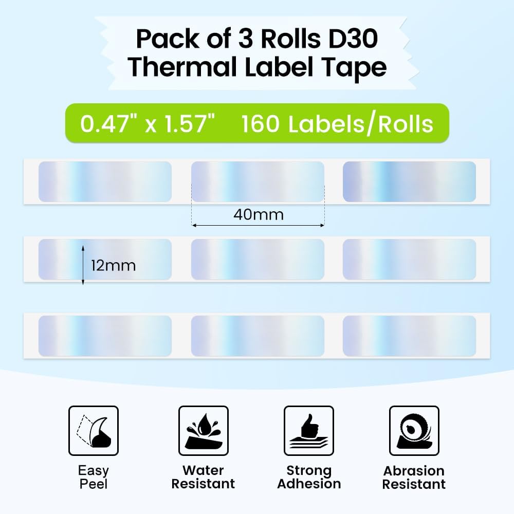 D30 Label Tape, Black on Transparent Clear Sticker Thermal Paper | for D30 D35 Q30 Q30S Label Maker, Self-Adhesive Label Maker Tape, 14mm x 30mm (0.55 x 1.18 Inch) 210 Labels/Roll, 3-Roll
