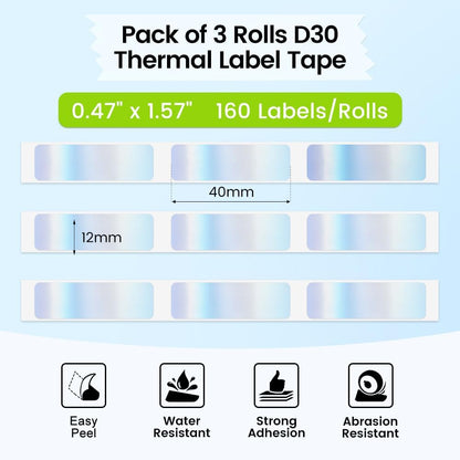 D30 Label Tape, Black on Transparent Clear Sticker Thermal Paper | for D30 D35 Q30 Q30S Label Maker, Self-Adhesive Label Maker Tape, 14mm x 30mm (0.55 x 1.18 Inch) 210 Labels/Roll, 3-Roll