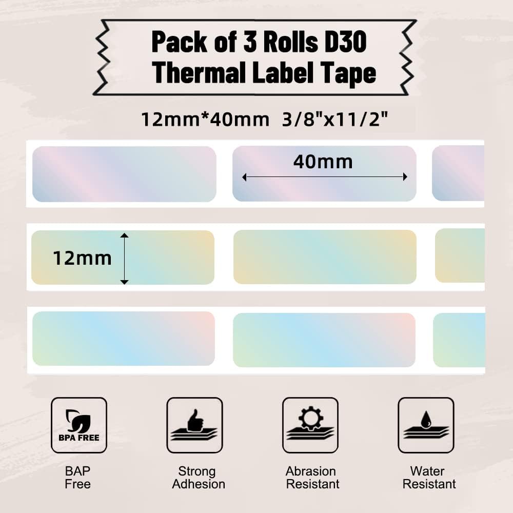 D30 Label Tape, Black on Transparent Clear Sticker Thermal Paper | for D30 D35 Q30 Q30S Label Maker, Self-Adhesive Label Maker Tape, 14mm x 30mm (0.55 x 1.18 Inch) 210 Labels/Roll, 3-Roll