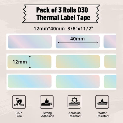 D30 Label Tape, Black on Transparent Clear Sticker Thermal Paper | for D30 D35 Q30 Q30S Label Maker, Self-Adhesive Label Maker Tape, 14mm x 30mm (0.55 x 1.18 Inch) 210 Labels/Roll, 3-Roll
