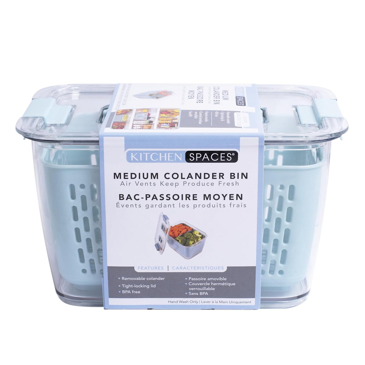 Colander Bin, Produce Saver, Fridge Organizer With Lid, Wash, Strain and Store, Great for Refrigerator, Freezer and Pantry, Medium, Mint Green, Pack of 1