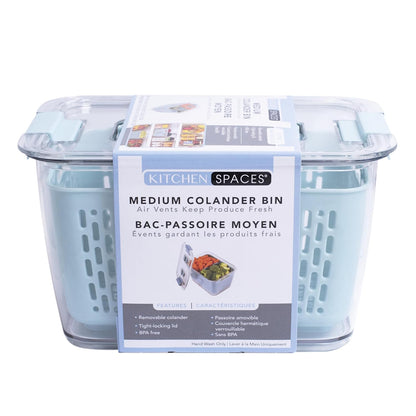 Colander Bin, Produce Saver, Fridge Organizer With Lid, Wash, Strain and Store, Great for Refrigerator, Freezer and Pantry, Medium, Mint Green, Pack of 1