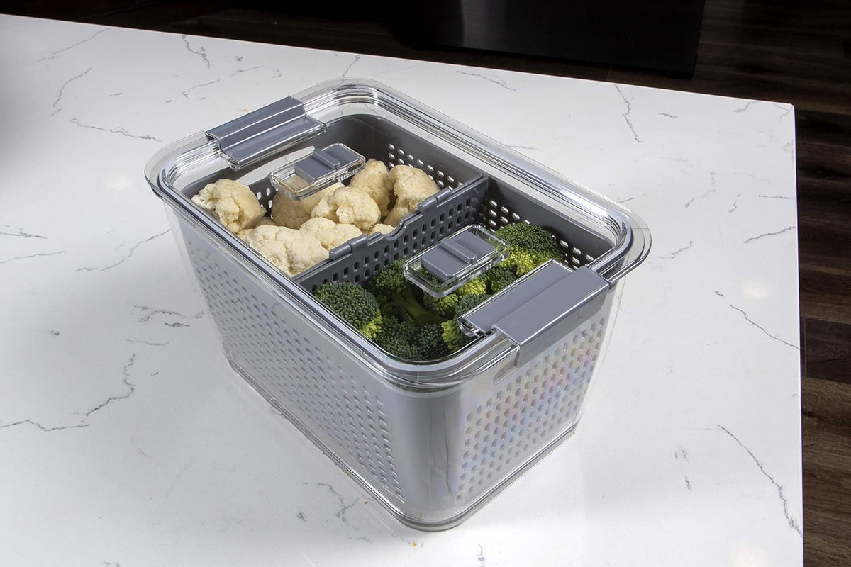 Colander Bin, Produce Saver, Fridge Organizer With Lid, Wash, Strain and Store, Great for Refrigerator, Freezer and Pantry, Medium, Mint Green, Pack of 1