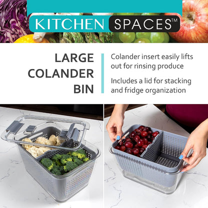 Colander Bin, Produce Saver, Fridge Organizer With Lid, Wash, Strain and Store, Great for Refrigerator, Freezer and Pantry, Medium, Mint Green, Pack of 1