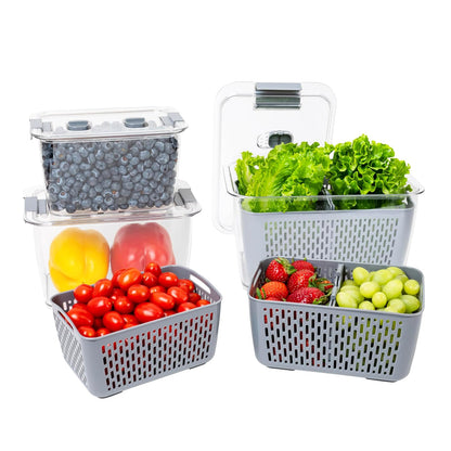 Colander Bin, Produce Saver, Fridge Organizer With Lid, Wash, Strain and Store, Great for Refrigerator, Freezer and Pantry, Medium, Mint Green, Pack of 1