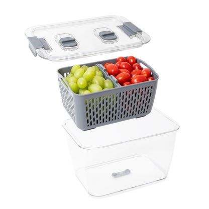 Colander Bin, Produce Saver, Fridge Organizer With Lid, Wash, Strain and Store, Great for Refrigerator, Freezer and Pantry, Medium, Mint Green, Pack of 1