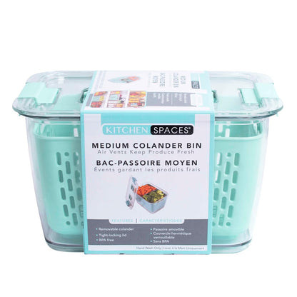 Colander Bin, Produce Saver, Fridge Organizer With Lid, Wash, Strain and Store, Great for Refrigerator, Freezer and Pantry, Medium, Mint Green, Pack of 1