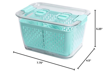 Colander Bin, Produce Saver, Fridge Organizer With Lid, Wash, Strain and Store, Great for Refrigerator, Freezer and Pantry, Medium, Mint Green, Pack of 1