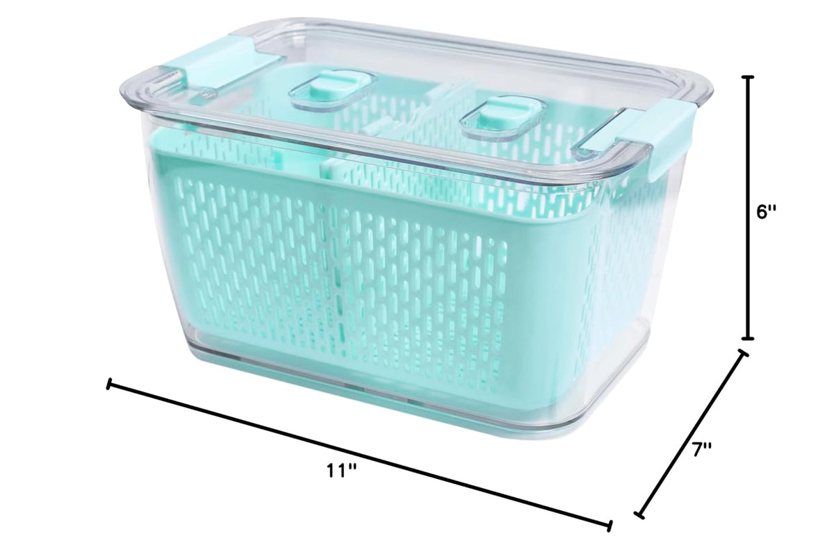 Colander Bin, Produce Saver, Fridge Organizer With Lid, Wash, Strain and Store, Great for Refrigerator, Freezer and Pantry, Medium, Mint Green, Pack of 1