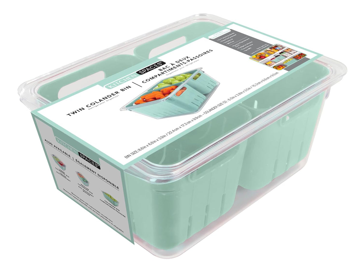 Colander Bin, Produce Saver, Fridge Organizer With Lid, Wash, Strain and Store, Great for Refrigerator, Freezer and Pantry, Medium, Mint Green, Pack of 1