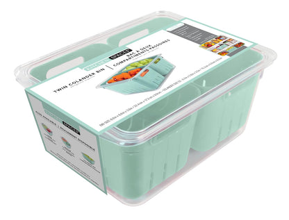 Colander Bin, Produce Saver, Fridge Organizer With Lid, Wash, Strain and Store, Great for Refrigerator, Freezer and Pantry, Medium, Mint Green, Pack of 1