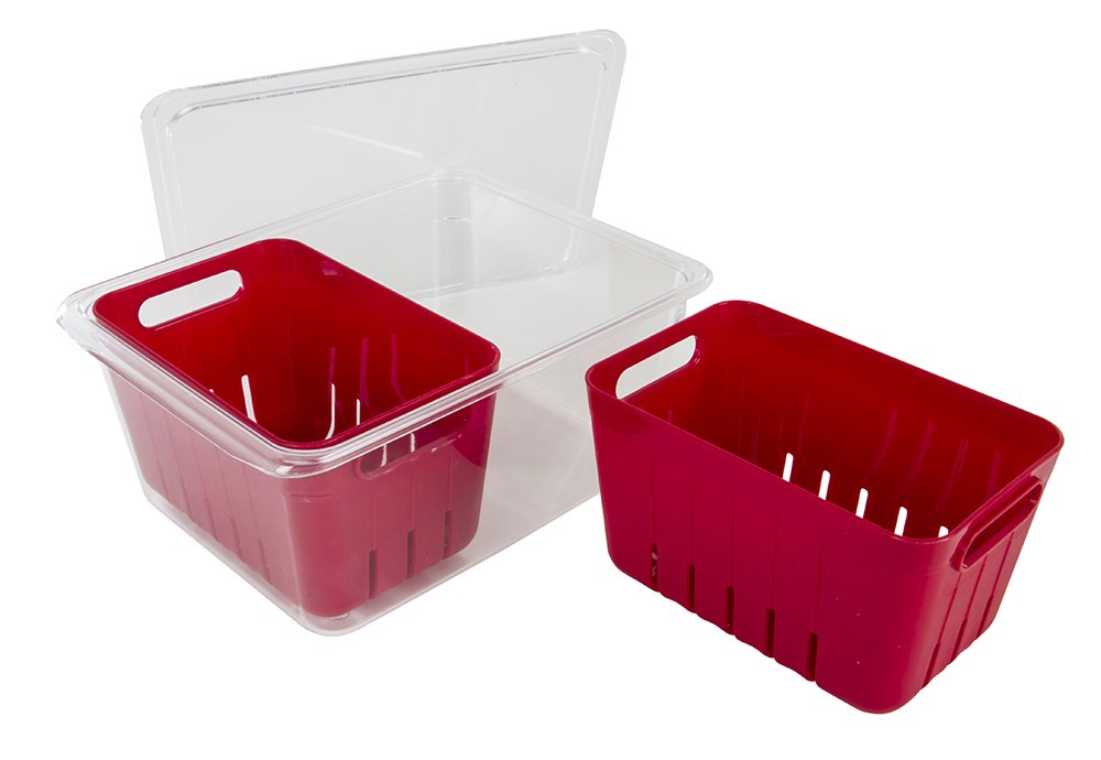 Colander Bin, Produce Saver, Fridge Organizer With Lid, Wash, Strain and Store, Great for Refrigerator, Freezer and Pantry, Medium, Mint Green, Pack of 1