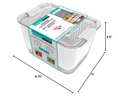 Colander Bin, Produce Saver, Fridge Organizer With Lid, Wash, Strain and Store, Great for Refrigerator, Freezer and Pantry, Medium, Mint Green, Pack of 1