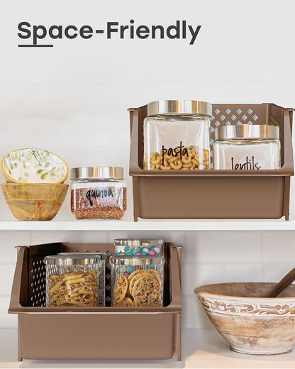 Stackable Storage Bins Open Front for Pantry Storage, - Black | Sturdy Plastic, Easy Stacking, Open Front Access, Ventilated Sides, Vertical & Space Saving Pantry Organizers and Storage Bin