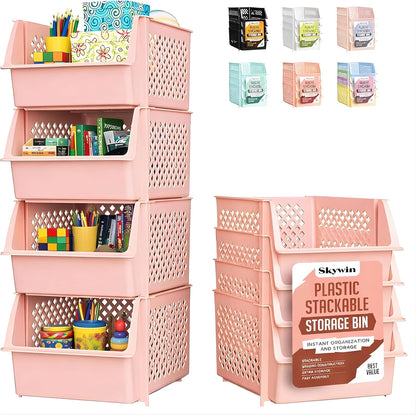 Stackable Storage Bins Open Front for Pantry Storage, - Black | Sturdy Plastic, Easy Stacking, Open Front Access, Ventilated Sides, Vertical & Space Saving Pantry Organizers and Storage Bin