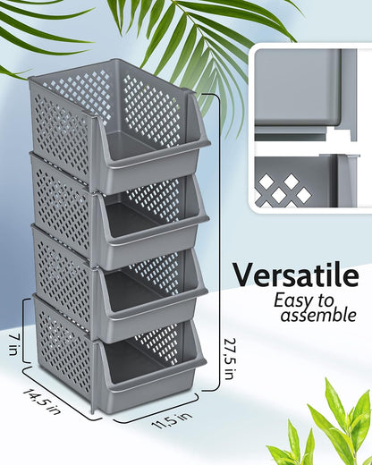 Stackable Storage Bins Open Front for Pantry Storage, - Black | Sturdy Plastic, Easy Stacking, Open Front Access, Ventilated Sides, Vertical & Space Saving Pantry Organizers and Storage Bin