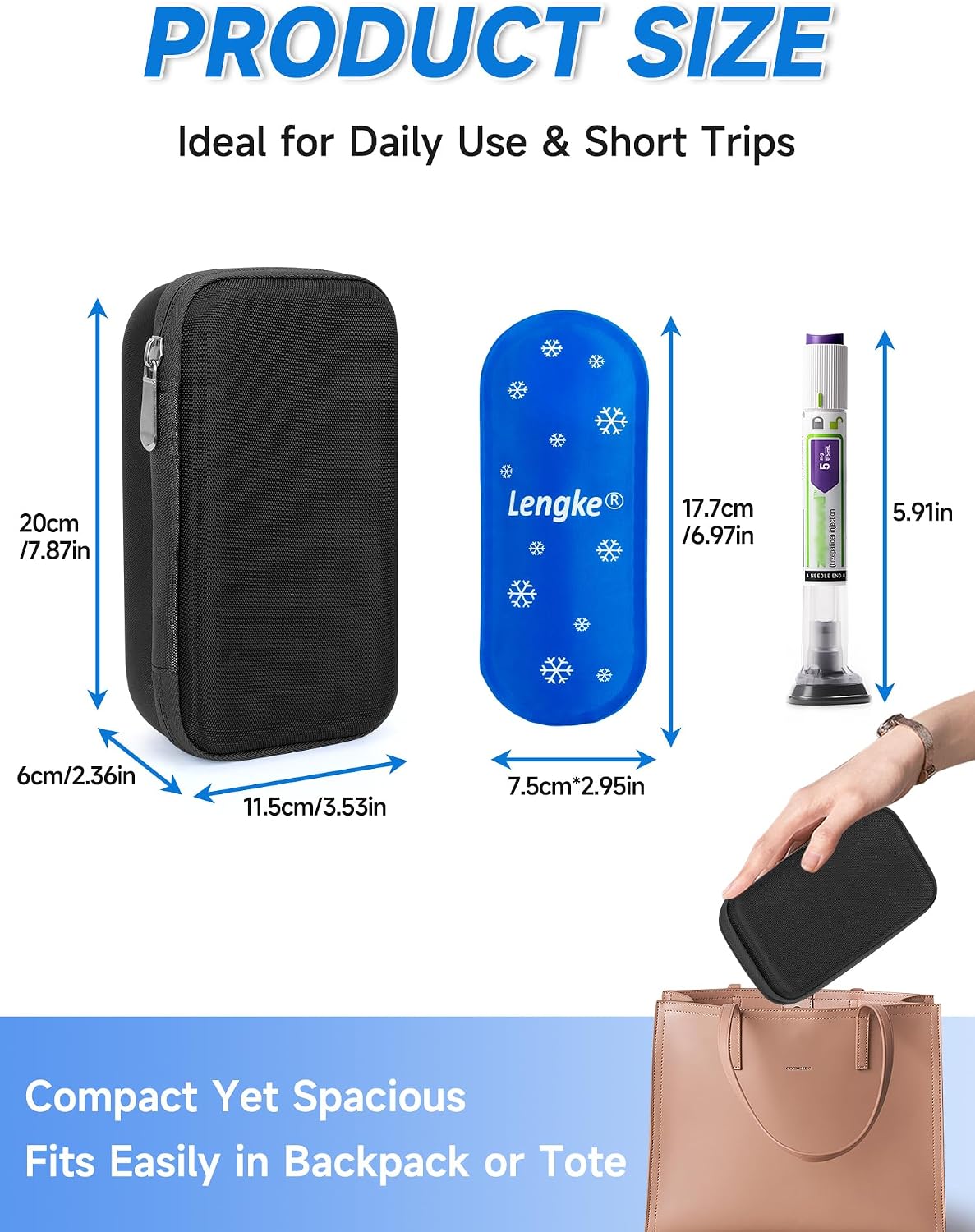 GLP-1 Travel case Fits 4 Zpbound or Mounjaro Injector Pens (Black） | 2 × 100g TSA Approved Reusable Ice Packs, 8–10H Cool, Fits Most GLP-1 Pens, Waterproof EVA Medicine Organizer for Daily Use