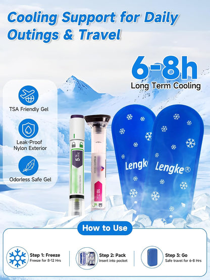 GLP-1 Travel case Fits 4 Zpbound or Mounjaro Injector Pens (Black） | 2 × 100g TSA Approved Reusable Ice Packs, 8–10H Cool, Fits Most GLP-1 Pens, Waterproof EVA Medicine Organizer for Daily Use