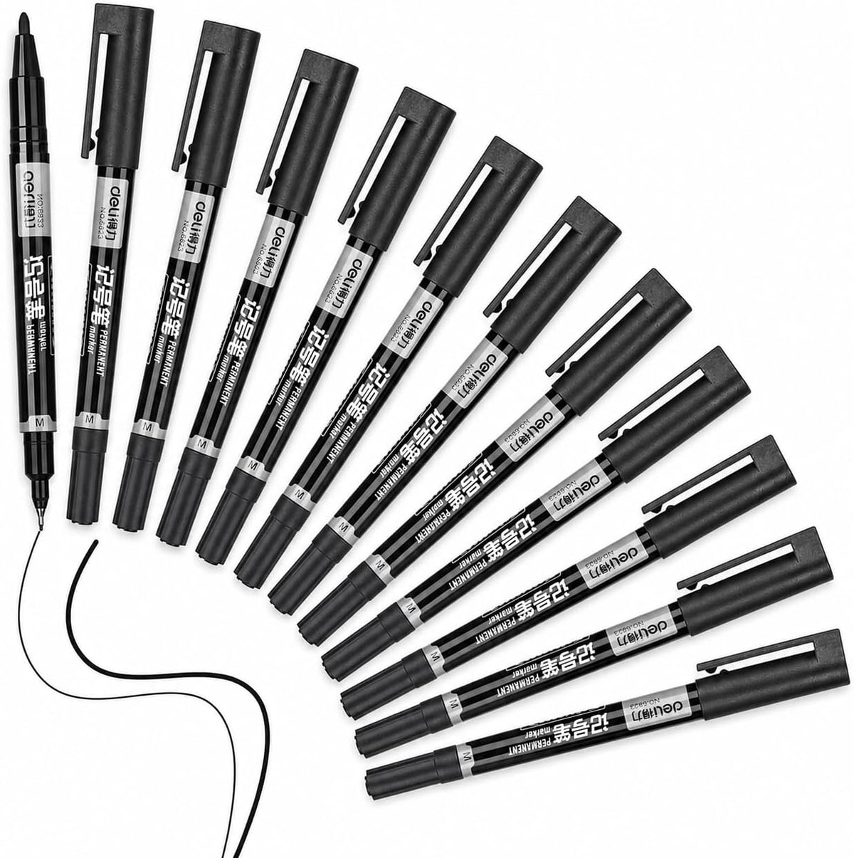 deli 12 Count Black Dual Tip Waterproof Permanent Marker Pens Bulk