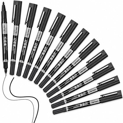 deli 12 Count Black Dual Tip Waterproof Permanent Marker Pens Bulk