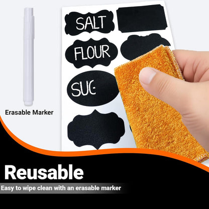 234PCS Removable Black Chalkboard Labels with Marker - Waterproof, No Residue Chalkboard Labels Multi-Size Labels for Food Containers, Mason Jars, Kitchen Pantry & Storage & Home Organization