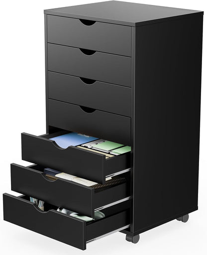 5 Drawer Wooden Dresser, Storage Cabinets, Room Organization | Mobile Rolling Wheels, Vertical Organizer Chest, Home Office Bedroom Furniture, White Wood