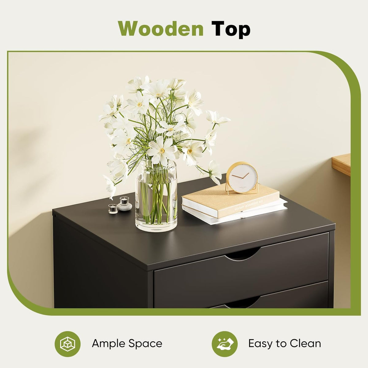 5 Drawer Wooden Dresser, Storage Cabinets, Room Organization | Mobile Rolling Wheels, Vertical Organizer Chest, Home Office Bedroom Furniture, White Wood