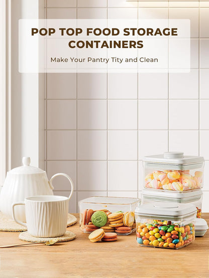 Airtight Food Storage Containers, 5 Sizes, Pop-Top Lids | Clear Stackable Pantry Canisters for Flour, Sugar, Cereal, Pasta, Oats, Coffee, Snacks and Everyday Home Baking Ingredients