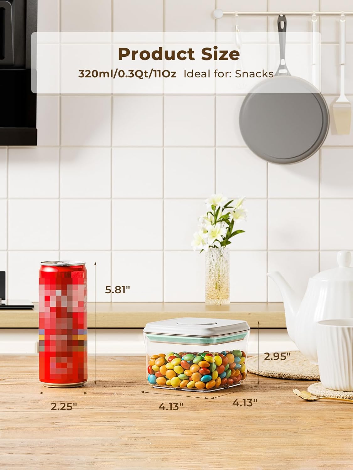 Airtight Food Storage Containers, 5 Sizes, Pop-Top Lids | Clear Stackable Pantry Canisters for Flour, Sugar, Cereal, Pasta, Oats, Coffee, Snacks and Everyday Home Baking Ingredients
