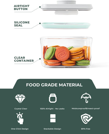 Airtight Food Storage Containers, 5 Sizes, Pop-Top Lids | Clear Stackable Pantry Canisters for Flour, Sugar, Cereal, Pasta, Oats, Coffee, Snacks and Everyday Home Baking Ingredients