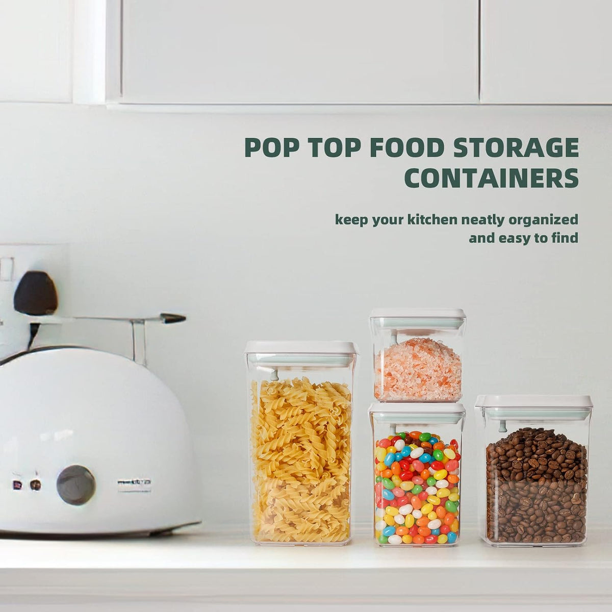 Airtight Food Storage Containers, 5 Sizes, Pop-Top Lids | Clear Stackable Pantry Canisters for Flour, Sugar, Cereal, Pasta, Oats, Coffee, Snacks and Everyday Home Baking Ingredients