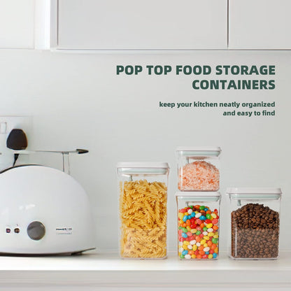 Airtight Food Storage Containers, 5 Sizes, Pop-Top Lids | Clear Stackable Pantry Canisters for Flour, Sugar, Cereal, Pasta, Oats, Coffee, Snacks and Everyday Home Baking Ingredients
