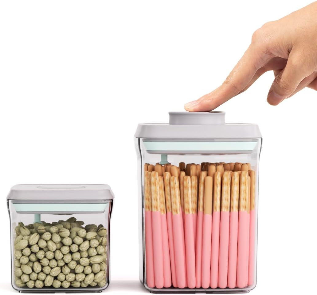 Airtight Food Storage Containers, 5 Sizes, Pop-Top Lids | Clear Stackable Pantry Canisters for Flour, Sugar, Cereal, Pasta, Oats, Coffee, Snacks and Everyday Home Baking Ingredients