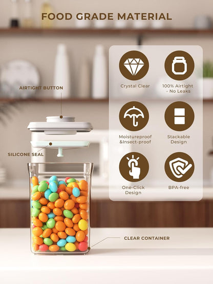 Airtight Food Storage Containers, 5 Sizes, Pop-Top Lids | Clear Stackable Pantry Canisters for Flour, Sugar, Cereal, Pasta, Oats, Coffee, Snacks and Everyday Home Baking Ingredients