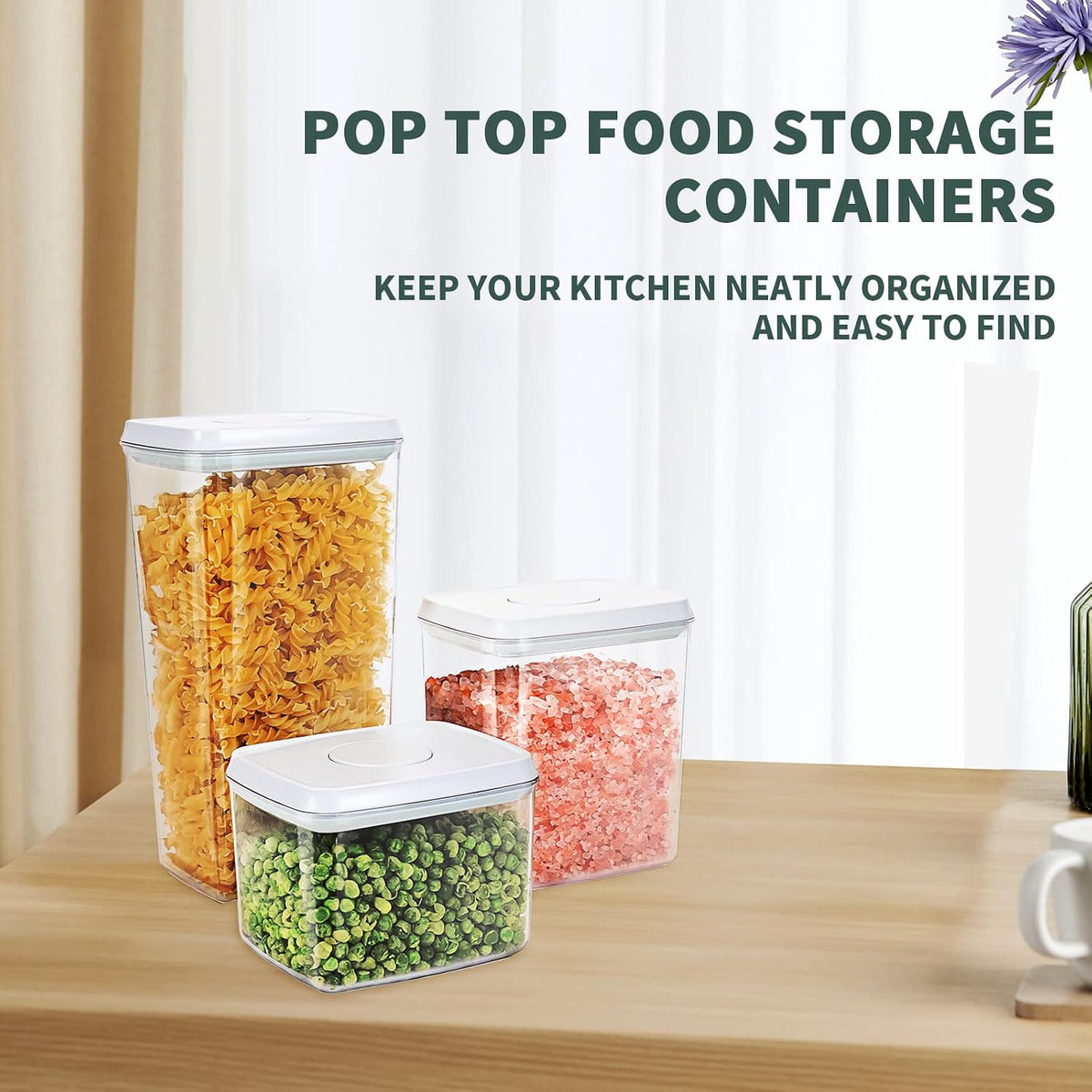 Airtight Food Storage Containers, 5 Sizes, Pop-Top Lids | Clear Stackable Pantry Canisters for Flour, Sugar, Cereal, Pasta, Oats, Coffee, Snacks and Everyday Home Baking Ingredients