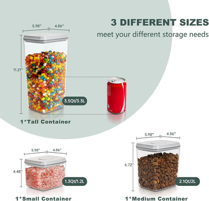 Airtight Food Storage Containers, 5 Sizes, Pop-Top Lids | Clear Stackable Pantry Canisters for Flour, Sugar, Cereal, Pasta, Oats, Coffee, Snacks and Everyday Home Baking Ingredients