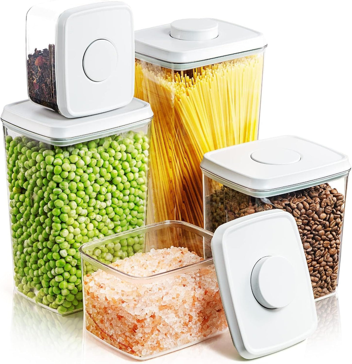Airtight Food Storage Containers, 5 Sizes, Pop-Top Lids | Clear Stackable Pantry Canisters for Flour, Sugar, Cereal, Pasta, Oats, Coffee, Snacks and Everyday Home Baking Ingredients
