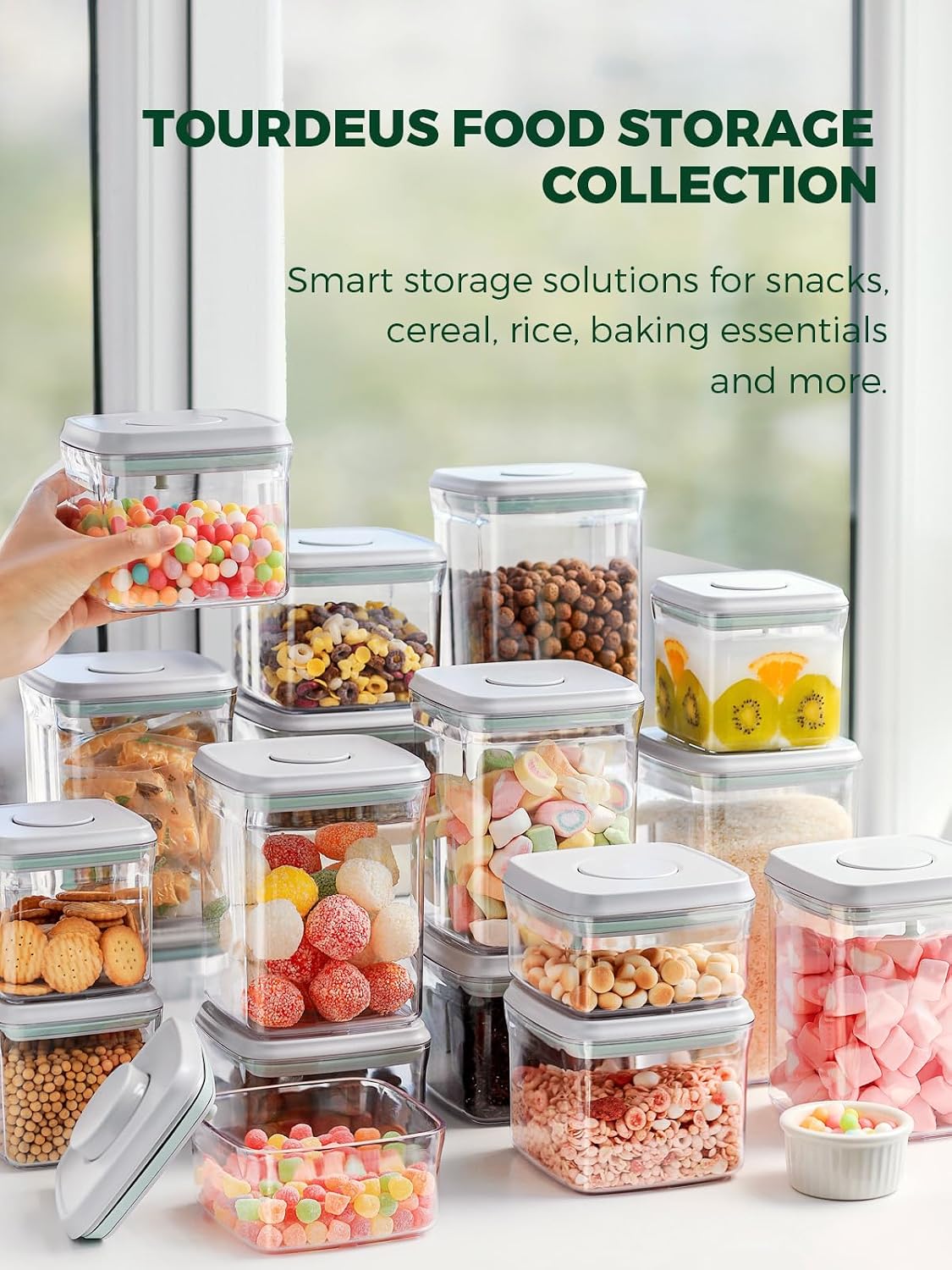 Airtight Food Storage Containers, 5 Sizes, Pop-Top Lids | Clear Stackable Pantry Canisters for Flour, Sugar, Cereal, Pasta, Oats, Coffee, Snacks and Everyday Home Baking Ingredients