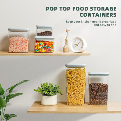 Airtight Food Storage Containers, 5 Sizes, Pop-Top Lids | Clear Stackable Pantry Canisters for Flour, Sugar, Cereal, Pasta, Oats, Coffee, Snacks and Everyday Home Baking Ingredients