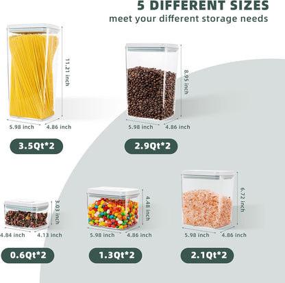 Airtight Food Storage Containers, 5 Sizes, Pop-Top Lids | Clear Stackable Pantry Canisters for Flour, Sugar, Cereal, Pasta, Oats, Coffee, Snacks and Everyday Home Baking Ingredients