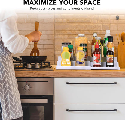 3 Tier Expandable Spice Rack Organizer, White/Grey Plastic Spice Rack, Adjustable Length 14.6In-25.8In, 2 Pack Non-Skid Tiered Spice Shelf Organizer for Kitchen Cabinet, Cupboard, Pantry