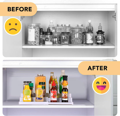 3 Tier Expandable Spice Rack Organizer, White/Grey Plastic Spice Rack, Adjustable Length 14.6In-25.8In, 2 Pack Non-Skid Tiered Spice Shelf Organizer for Kitchen Cabinet, Cupboard, Pantry
