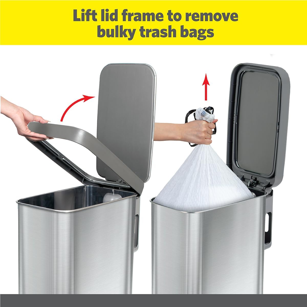 Glad Slim Trash Can with Clorox Odor Protection - Narrow Kitchen Garbage Bin with Soft Close Lid, Step On Foot Pedal and Waste Bag Roll Holder, All Stainless, 12 Gallon/45 Liter