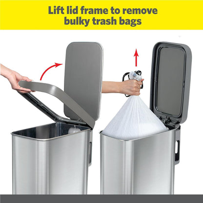 Glad Slim Trash Can with Clorox Odor Protection - Narrow Kitchen Garbage Bin with Soft Close Lid, Step On Foot Pedal and Waste Bag Roll Holder, All Stainless, 12 Gallon/45 Liter
