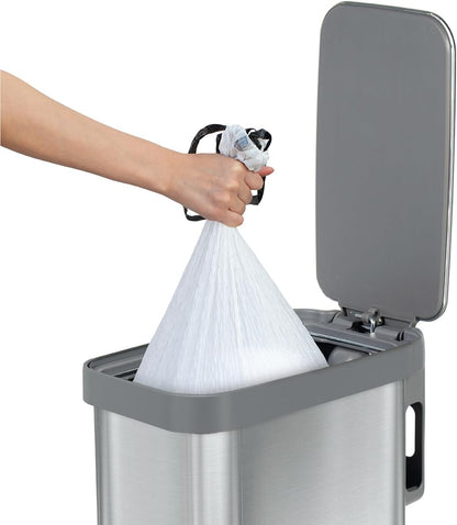 Glad Slim Trash Can with Clorox Odor Protection - Narrow Kitchen Garbage Bin with Soft Close Lid, Step On Foot Pedal and Waste Bag Roll Holder, All Stainless, 12 Gallon/45 Liter