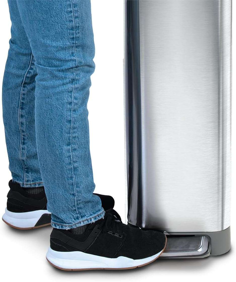 Glad Slim Trash Can with Clorox Odor Protection - Narrow Kitchen Garbage Bin with Soft Close Lid, Step On Foot Pedal and Waste Bag Roll Holder, All Stainless, 12 Gallon/45 Liter