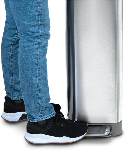 Glad Slim Trash Can with Clorox Odor Protection - Narrow Kitchen Garbage Bin with Soft Close Lid, Step On Foot Pedal and Waste Bag Roll Holder, All Stainless, 12 Gallon/45 Liter