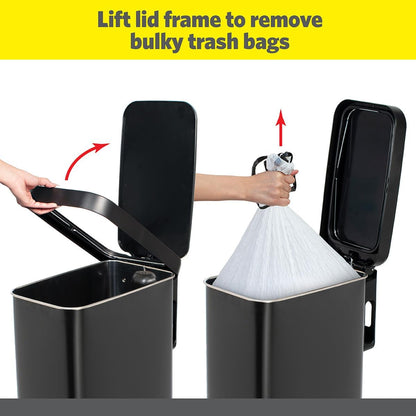 Glad Slim Trash Can with Clorox Odor Protection - Narrow Kitchen Garbage Bin with Soft Close Lid, Step On Foot Pedal and Waste Bag Roll Holder, All Stainless, 12 Gallon/45 Liter