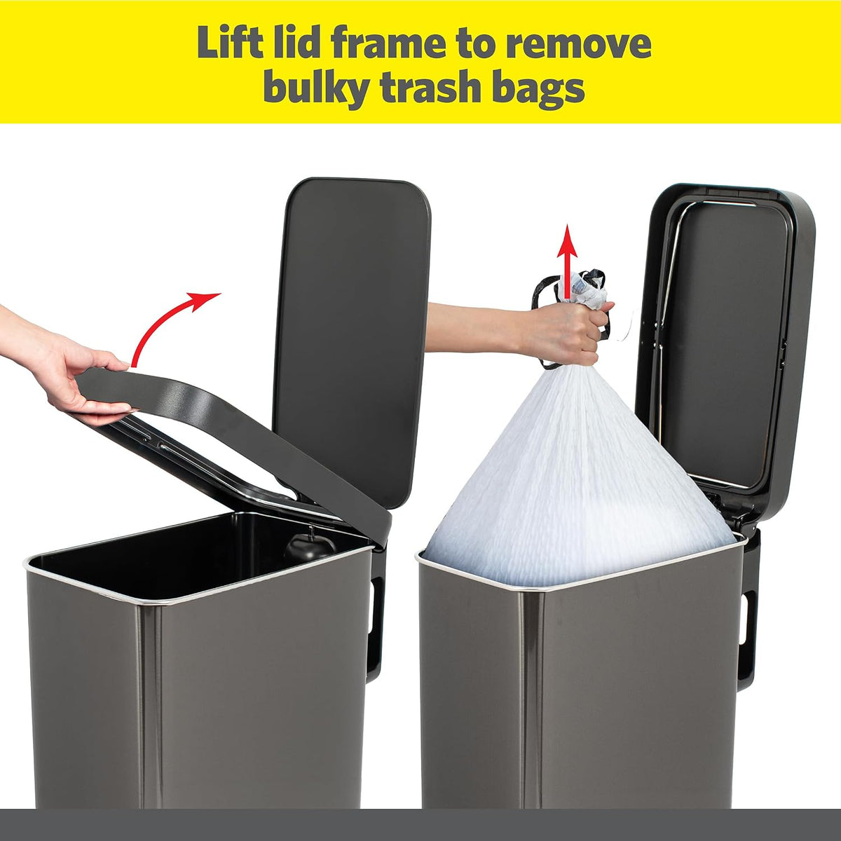 Glad Slim Trash Can with Clorox Odor Protection - Narrow Kitchen Garbage Bin with Soft Close Lid, Step On Foot Pedal and Waste Bag Roll Holder, All Stainless, 12 Gallon/45 Liter
