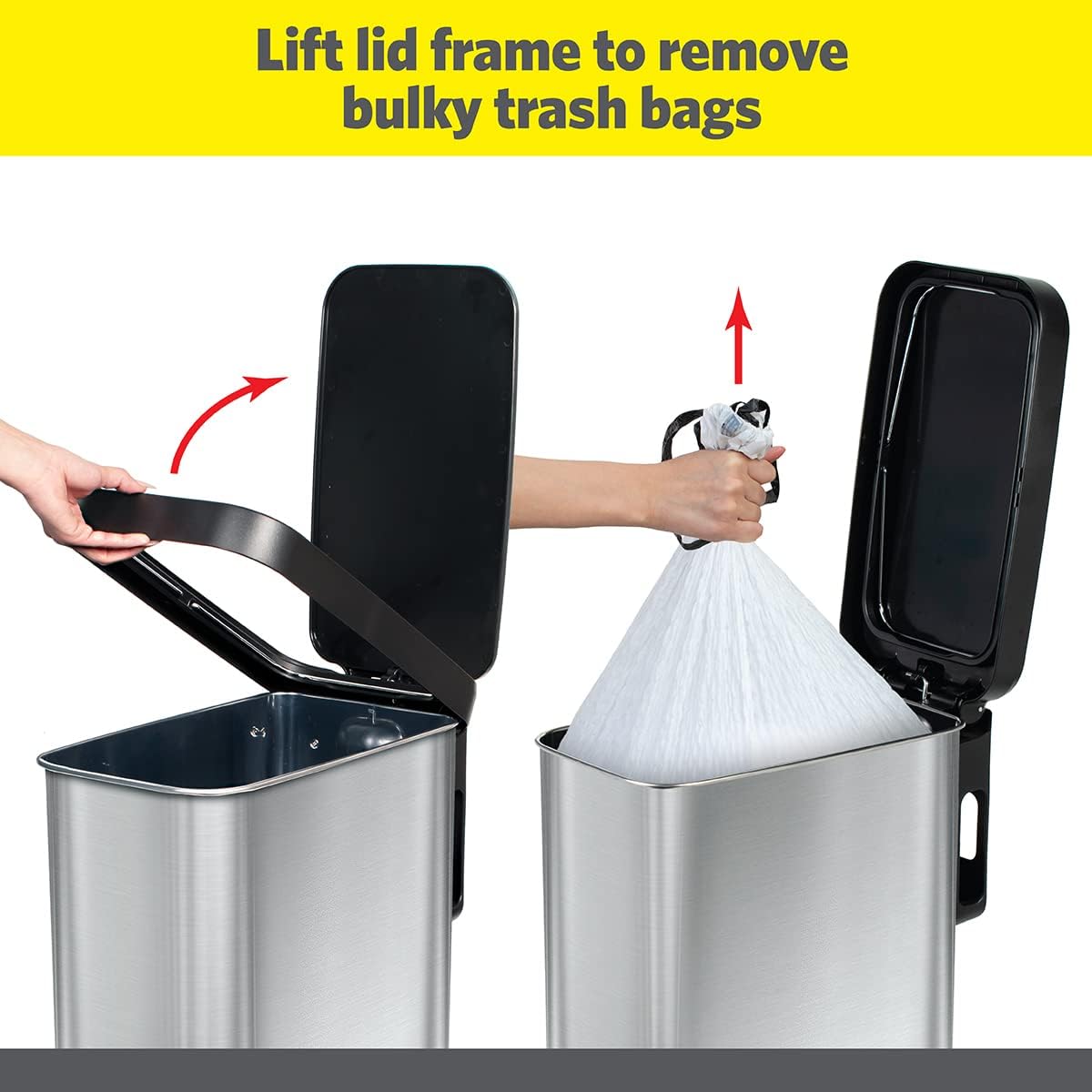 Glad Slim Trash Can with Clorox Odor Protection - Narrow Kitchen Garbage Bin with Soft Close Lid, Step On Foot Pedal and Waste Bag Roll Holder, All Stainless, 12 Gallon/45 Liter